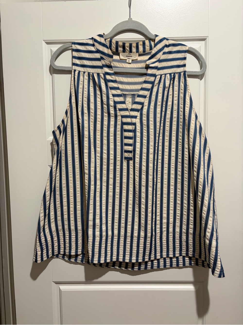 entro Blue and White Vertical Stripe Sleeveless Tank